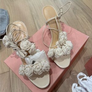 Magda Butrym Cream Floral Heels with crochet flowers